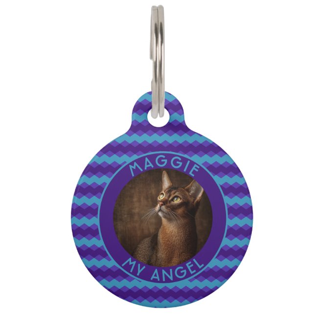 Elegant Cat Dad Gift Chevron Checkers Pet Tag (Front)