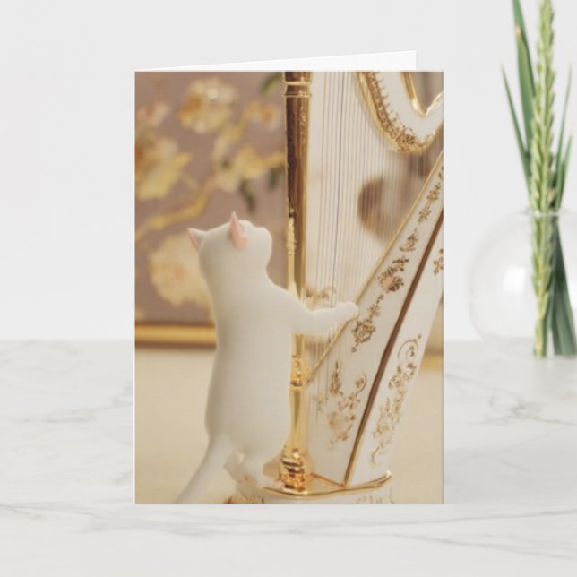 Elegant Cat Harpist – Greeting Card (Front)