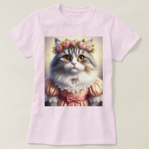 Elegant Cat in Pink Victorian Dress T-Shirt