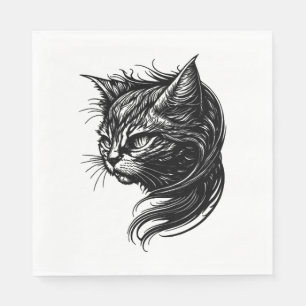 Elegant Cat In Vintage Tattoo Style Napkin