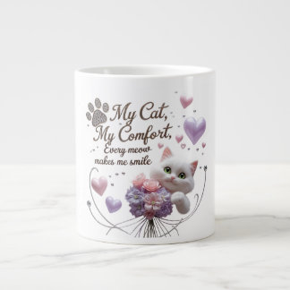 Elegant Cat Jumbo Mug – Gold Leaves & Velvet Heart