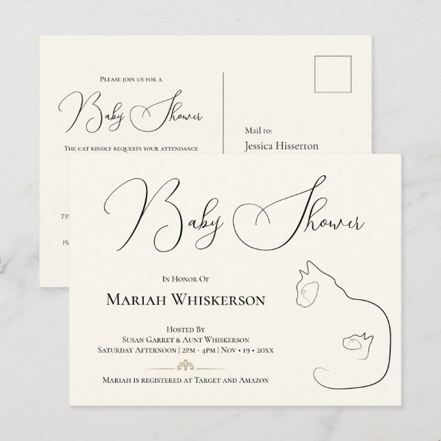 Elegant Cat & Kitten Baby Shower Invitation  (Front/Back)