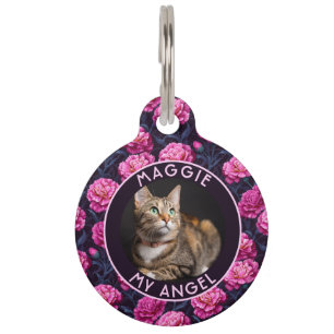 Elegant Cat Mom Gift Carnations Print Pet Tag