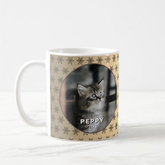 Elegant Cat Photo Golden Metallic Christmas Coffee Mug (Left)
