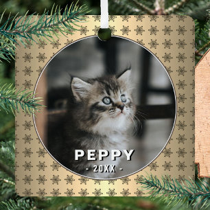 Elegant Cat Photo Golden Snowflakes Christmas  Metal Tree Decoration