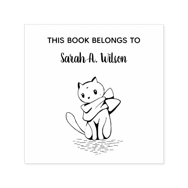 Elegant Cat Scarf Book Belongs Personalised Book Self-inking Stamp (Design)