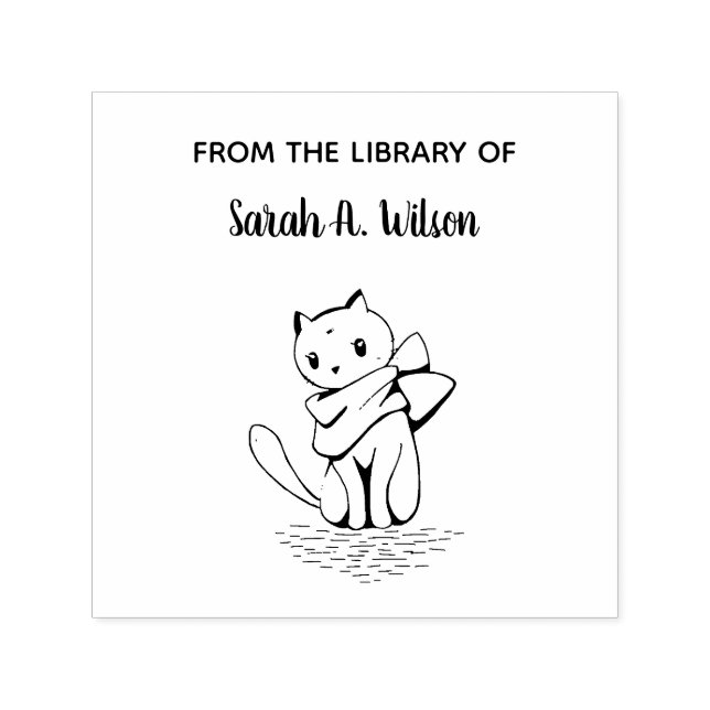 Elegant Cat Scarf From the Library Personalised Self-inking Stamp (Design)