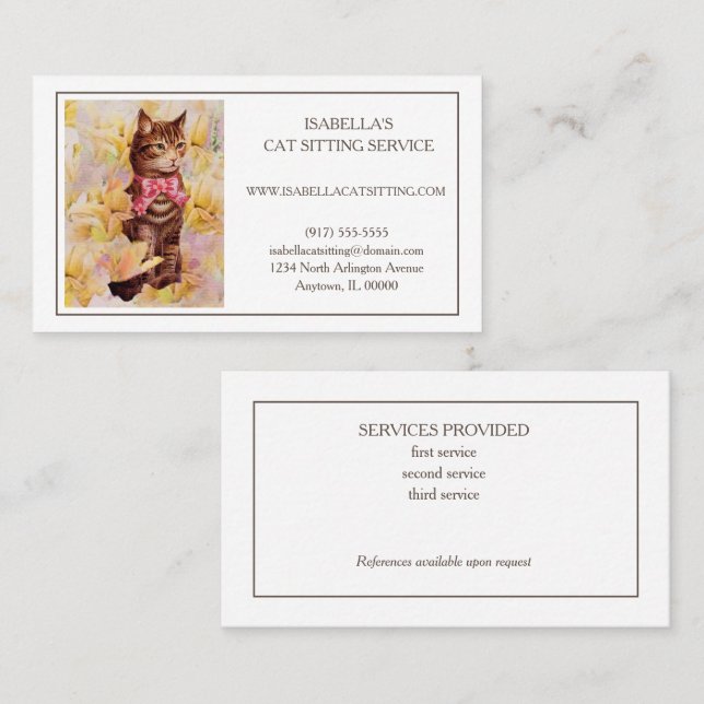 Elegant Cat Sitter Business Card (Front/Back)
