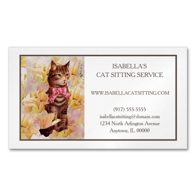 Elegant Cat Sitter Magnetic Business Card (Front)