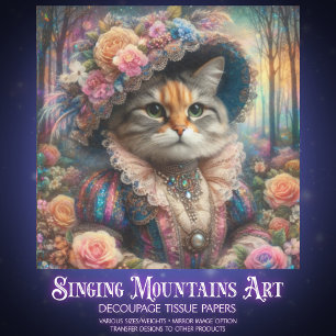 Elegant Cat Victorian Flower Garden Decoupage  Tissue Paper