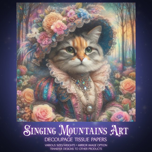 Elegant Cat Victorian Flower Garden Decoupage  Tissue Paper (Creator Uploaded)