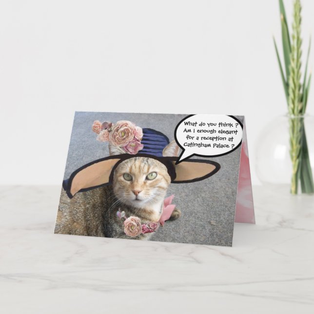 ELEGANT CAT WITH BIG DIVA HAT,PINK ROSES Birthday Card (Front)