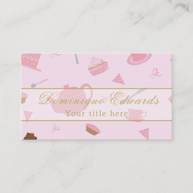 Elegant Catering Chef Coffee Shop Pink Gold  Business Card (Front)