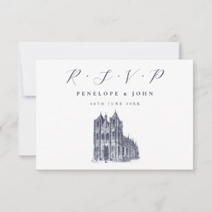 Elegant Cathedral Illustration White Wedding RSVP Card
