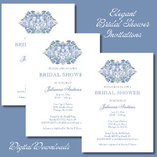 Elegant Catholic Bridal Shower Blue Invitation