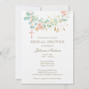 Elegant Catholic Bridal Shower Eucalyptus Invitation