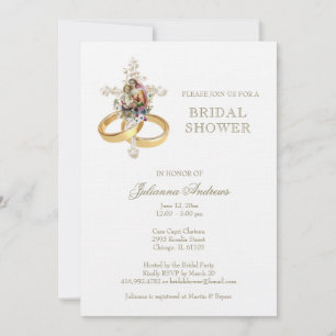 Elegant Catholic Bridal Shower Floral Gold  Invitation