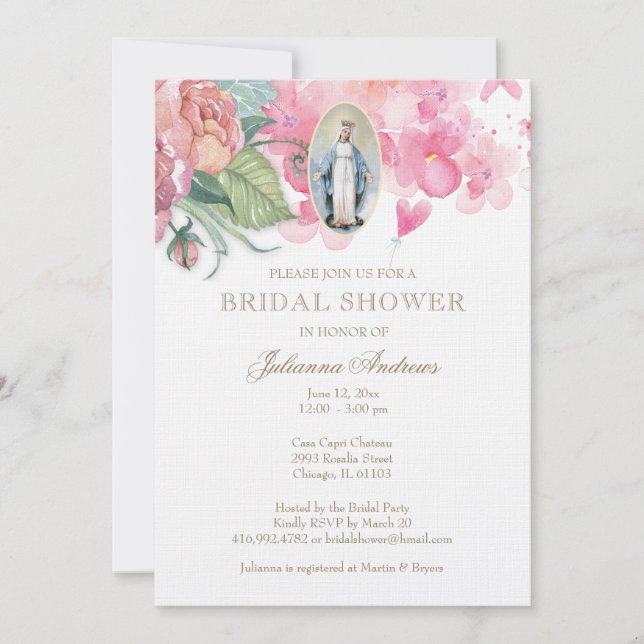 Elegant Catholic Bridal Shower Floral  Invitation (Front)