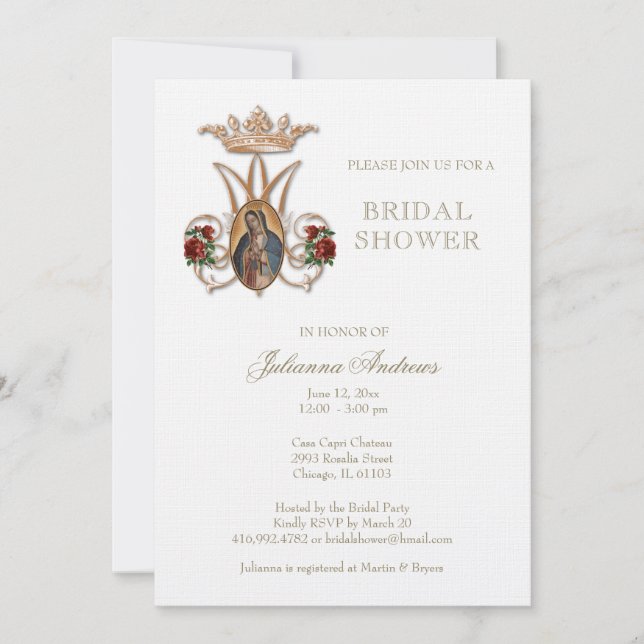 Elegant Catholic Bridal Shower Guadalupe Roses Inv Invitation (Front)