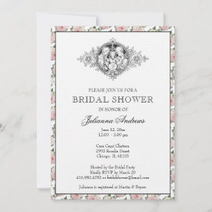 Elegant Catholic Bridal Shower Holy Family Roses Invitation