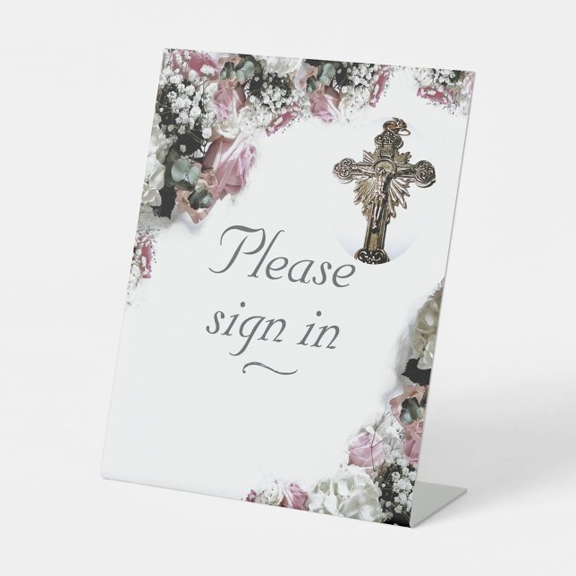Elegant Catholic Bridal Shower Pedestal Sign (Creator Uploaded)