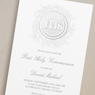 elegant catholic first communion invitation