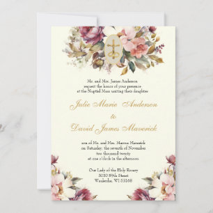 Elegant Catholic Floral Wedding and Reception  Invitation