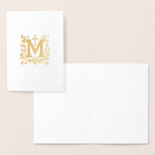 Elegant Catholic Gold Marian Cross Religious  Foil Card