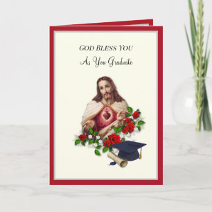 Elegant Catholic Graduation Sacred Heart Roses Card