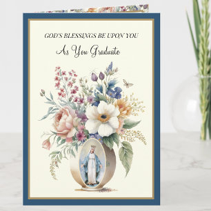 Elegant Catholic Graduation Virgin Mary Flowers  Card