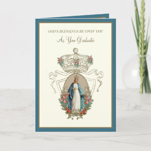 Elegant Catholic Graduation Virgin Mary Roses Card