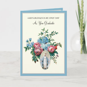 Elegant Catholic Graduation Virgin Mary Roses Card