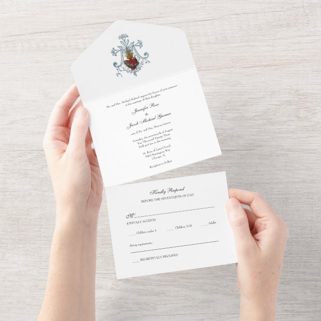 Elegant Catholic Heart of Mary Wedding Invitation (Tearaway)