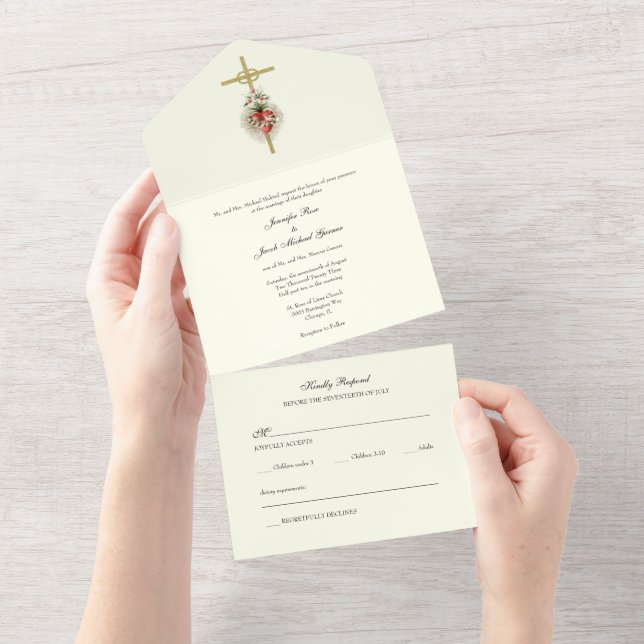 Elegant Catholic Heart of Mary Wedding Invitation (Tearaway)