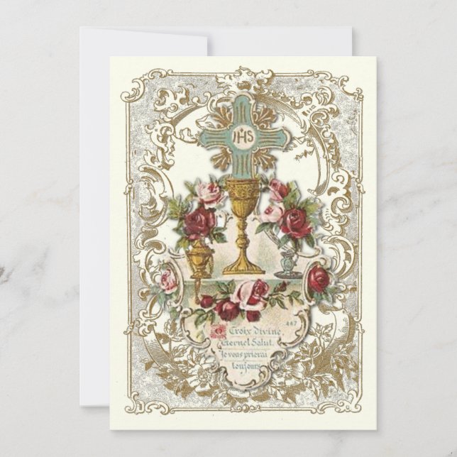 Elegant Catholic  Holy Communion Jesus Invitation (Front)