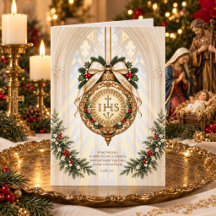 Elegant Catholic IHS Ornament, Luke 2:11 Floral