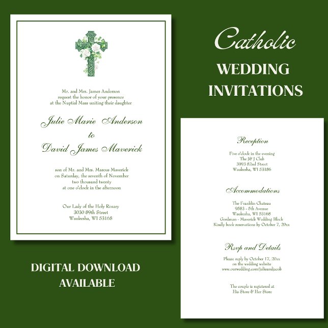 Elegant Catholic Irish Celtic Cross Ivory Wedding Invitation (Creator Uploaded)