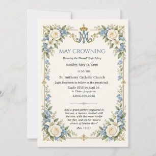 Elegant Catholic May Crowning Marian Monogram Invitation