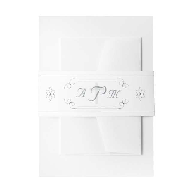 Elegant Catholic Monogrammed Wedding Belly Band Invitation Belly Band (Front Example)