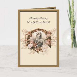Elegant Catholic Priest Gold Virgin Mary   Card