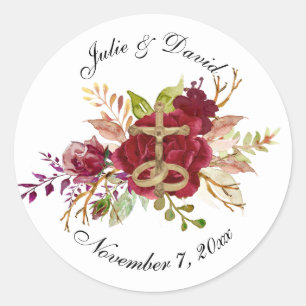 Elegant Catholic Red Roses Wedding Label