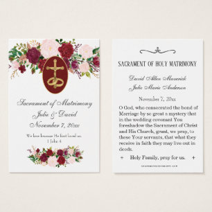 Elegant Catholic Roses Prayer Wedding Holy Card 