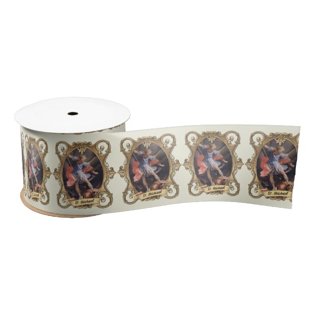 Elegant Catholic Saint Michael Archangel Religious Satin Ribbon (Spool)