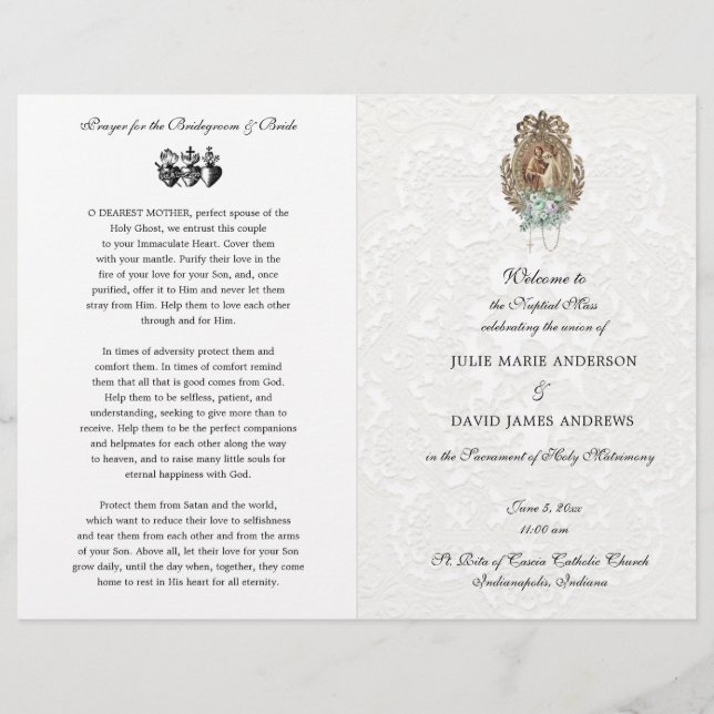 Elegant Catholic Traditional Mass Wedding Program (Front)