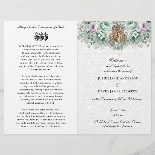 Elegant Catholic Traditional Mass Wedding Program (Front)