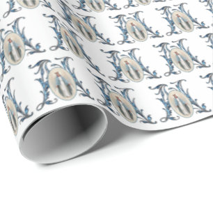 Elegant Catholic Virgin Mary Jesus Blue Religious Wrapping Paper