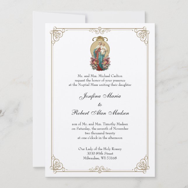 Elegant Catholic Virgin Mary Jesus Wedding  Invitation (Front)