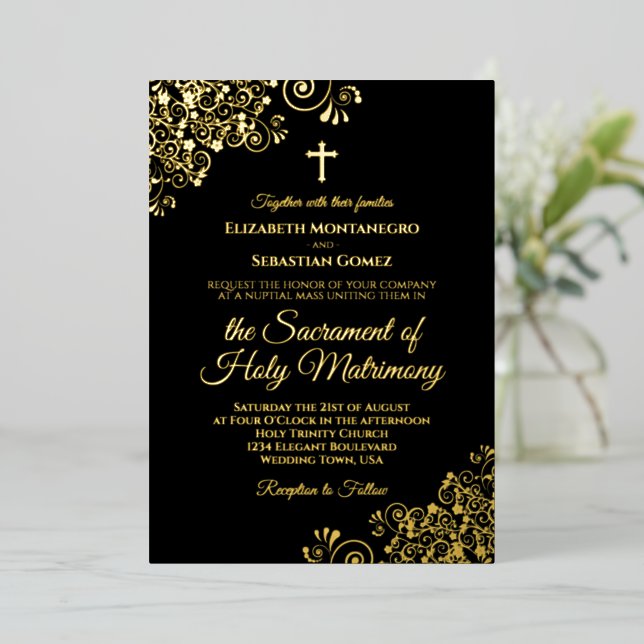 Elegant Catholic Wedding Classic Black Gold (Standing Front)