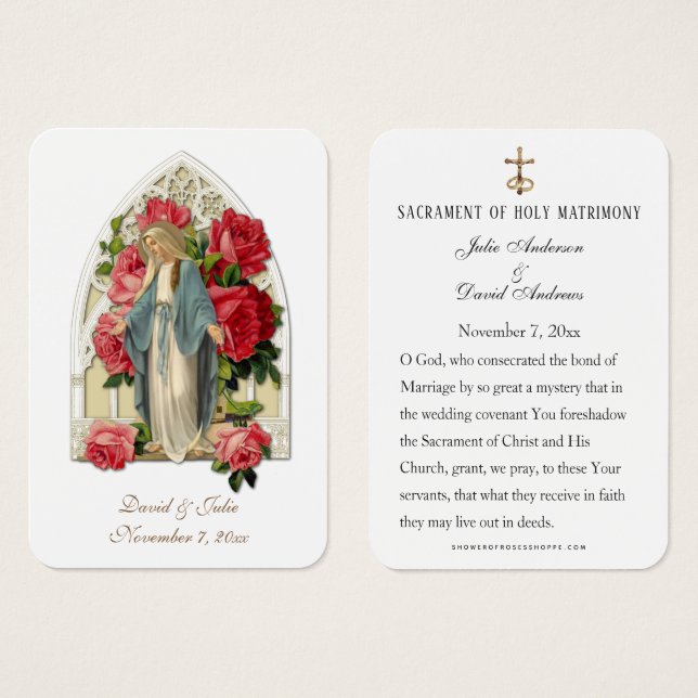 Elegant Catholic  Wedding Favour Virgin Mary Card (Front & Back)