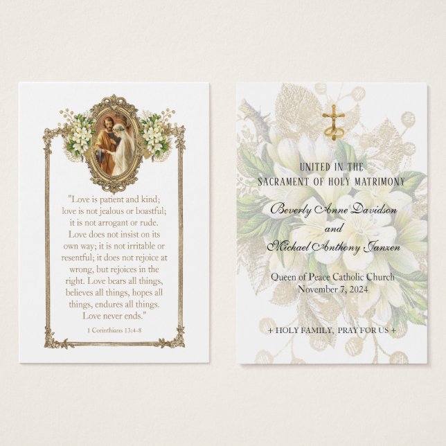 Elegant Catholic Wedding Floral Prayer Card (Front & Back)